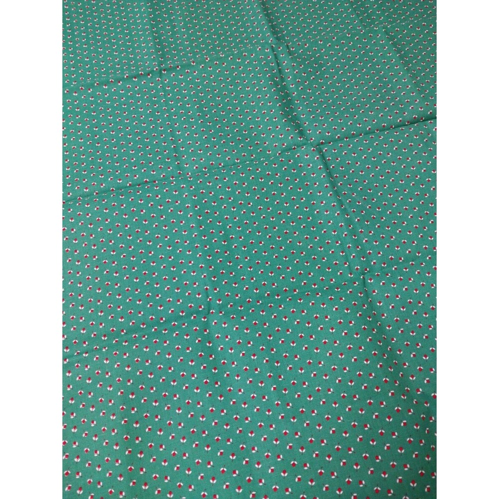 1 Yard Cotton Fabric Peter Pan Fabric Green with Red Flowers
